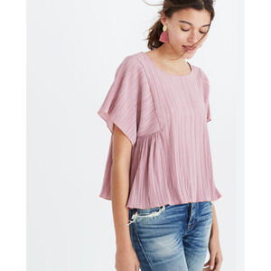 Madewell Textured Thread Micropleat Top Womens XS Extra Small Mauve Short Sleeve